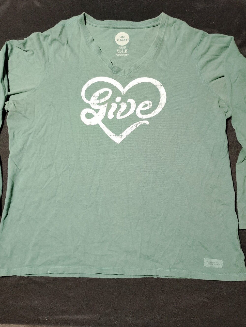Life Is Good Sage Green 'Give' Heart Long Sleeve V-Neck Tee